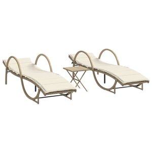 vidaXL Chaises longues lot de 2 avec table beige résine tressée