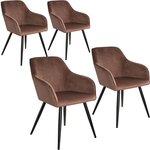 Lot de 4 chaises pieds noir siège de salon cuisine salle à manger design élégant velours marron 08_0000078