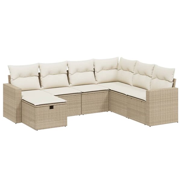 vidaXL Salon de jardin avec coussins 7 Pièces beige résine tressée
