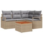 Canapé de Jardin en Rattan Poly Beige 5 Pièces avec Coussins Acacia