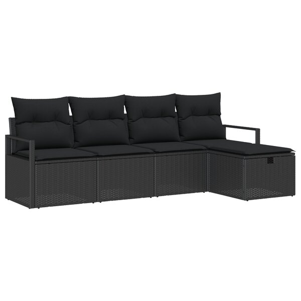 Ensemble de canapé de jardin de 5 pièces avec coussins noir poly rattan