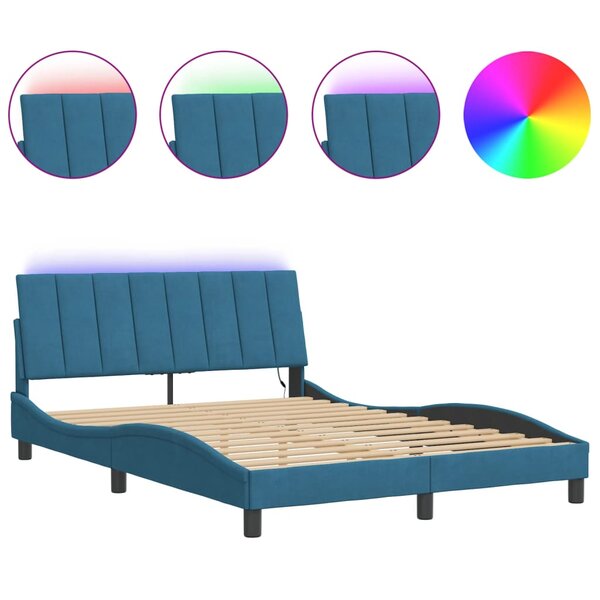 vidaXL Cadre de lit avec LED sans matelas Hanko bleu 140x190 cm velours