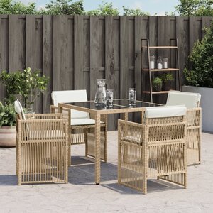 vidaXL Chaises de jardin avec coussins lot de 4 beige résine tressée