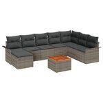 vidaXL Ensemble de canapés de jardin de 9 pièces avec coussins gris poly rotin acacia