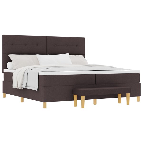 vidaXL Lit à Ressorts avec Matelas & Banquette Marron Foncé 200x200 cm Tissu