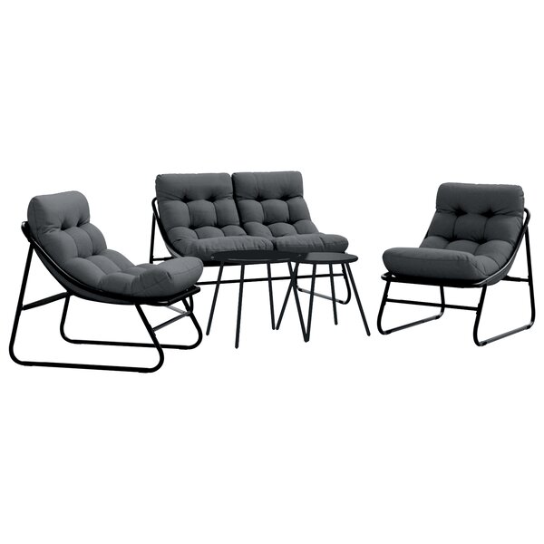 vidaXL Ensemble de Canapé de Jardin de 5 Pièces avec Coussins en Acier Noir