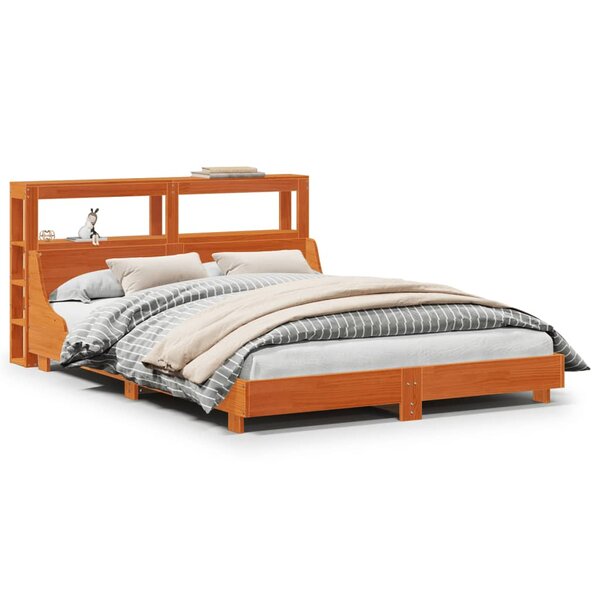 vidaXL Cadre de lit sans matelas cire marron 135x190cm bois pin massif