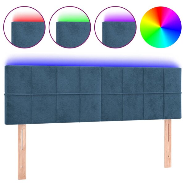vidaXL Tête de lit à LED Bleu foncé 144x5x78/88 cm Velours