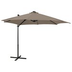 vidaXL Parasol de jardin en porte-à-faux et mât et lumières LED taupe