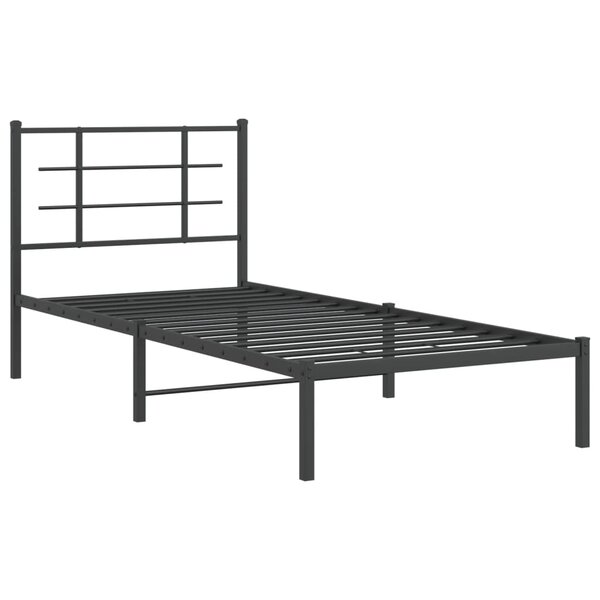 vidaXL Cadre de lit métal avec tête de lit noir 90x200 cm
