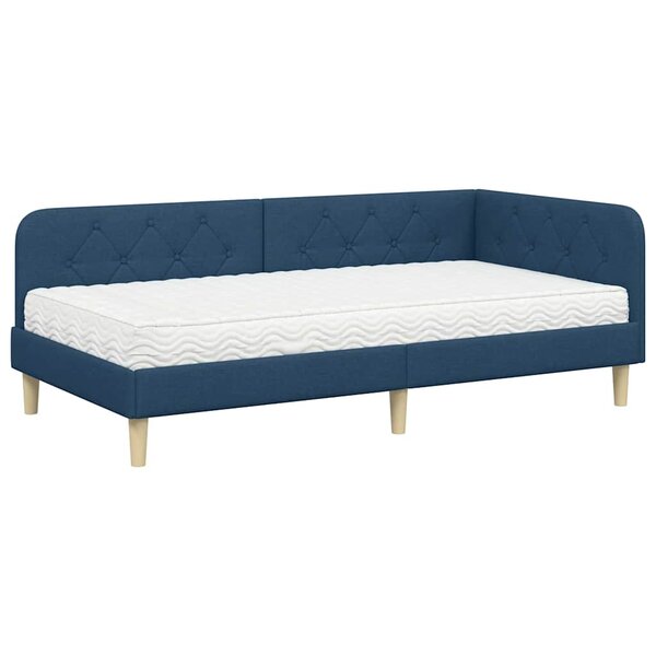 vidaXL Cadre de lit d'angle Bleu 90 x 200 cm tissu