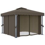 vidaXL Tonnelle avec rideau et guirlande lumineuse à LED 3x3 m Taupe