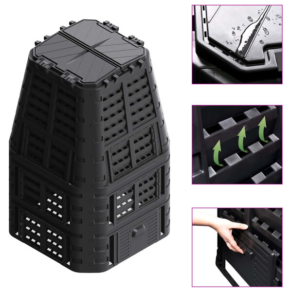 vidaXL Composteur de jardin Noir 93 3x93 3x146 cm 1000 L