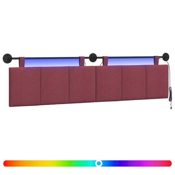 vidaXL Tête de lit suspendue Avec lumière LED Bordeaux Tissu