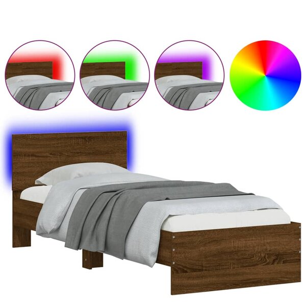 vidaXL Cadre de lit tête de lit et lumières LED chêne marron 90x190 cm