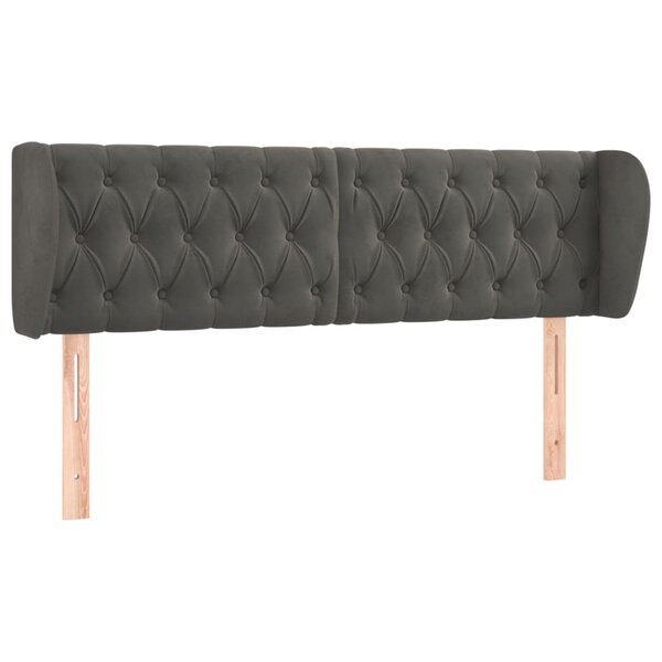 vidaXL Tête de lit avec oreilles Gris foncé 163x23x78/88 cm Velours