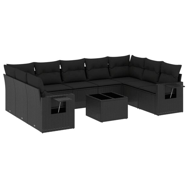 vidaXL Salon de jardin 10 Pièces avec coussins noir résine tressée
