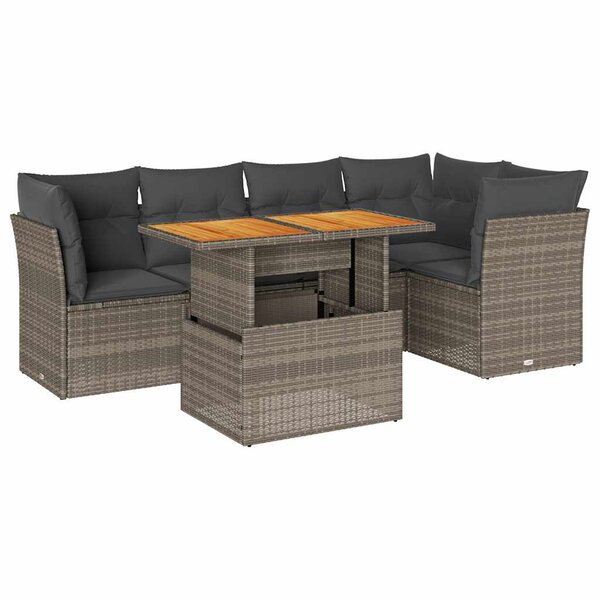 vidaXL Salon de jardin 6 Pièces avec coussins gris résine tressée