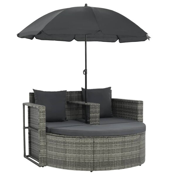 vidaXL Canapé de jardin 2 places avec coussins et parasol Gris