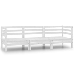 vidaXL Salon de jardin 3 Pièces Bois de pin massif Blanc