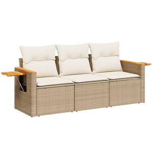 vidaXL Salon de jardin avec coussins 3 Pièces beige résine tressée