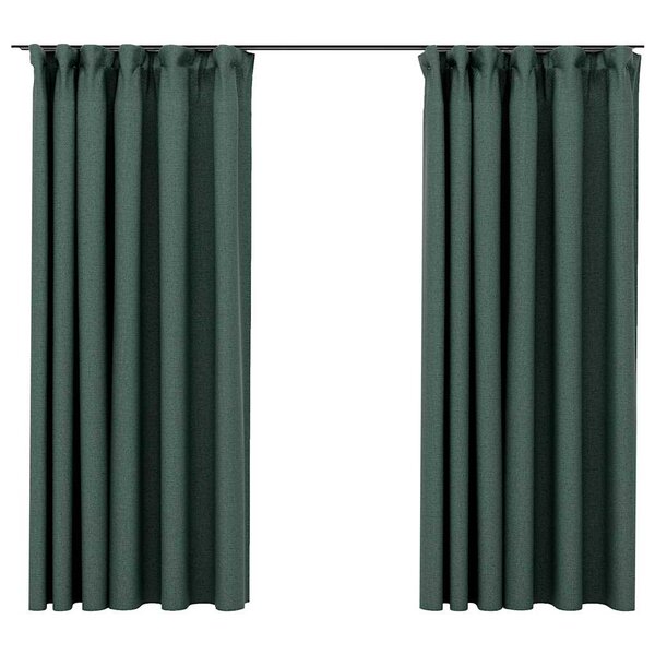 vidaXL Rideaux occultants aspect lin avec crochets 2Pièces Vert 140x175cm