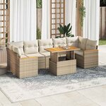 vidaXL Salon de jardin avec coussins 8 Pièces beige résine tressée acacia