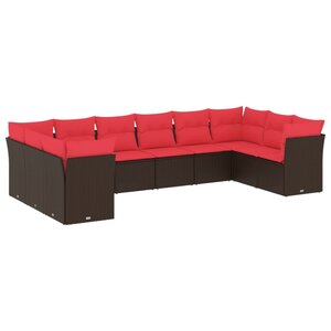 vidaXL Salon de jardin 10 Pièces avec coussins marron résine tressée
