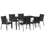 vidaXL Ensemble de salle à manger de jardin 7 pièces avec coussins en polyrotin noir