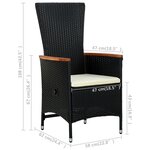 vidaXL Chaises d'extérieur lot de 2 avec coussins Résine tressée Noir