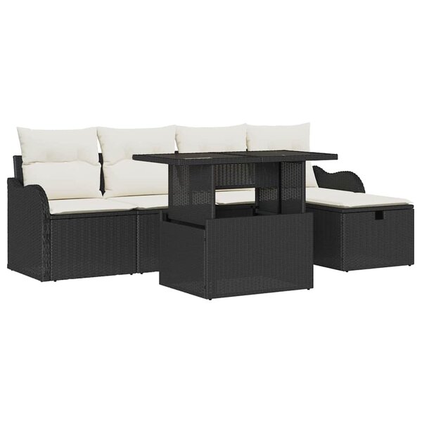 vidaXL Ensemble de canapé de jardin avec coussin 6 Pièces Noir Poly rotin
