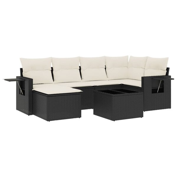 vidaXL Salon de jardin 7 Pièces avec coussins noir résine tressée