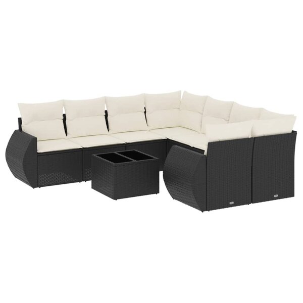 vidaXL Salon de jardin 9 Pièces avec coussins noir résine tressée