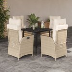 vidaXL Ensemble à manger de jardin avec coussins 5Pièces Beige poly rotin