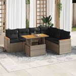 vidaXL Salon de jardin avec coussins 7 Pièces gris résine tressée acacia