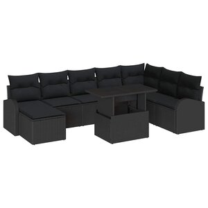 vidaXL Ensemble de canapé de jardin 9 Pièces Noir Poly rotin