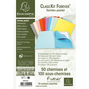 Kit Classement CLASS'KIT 50 Chemises 180g + 100 Sous Chemises 60g Pastel x 5 EXACOMPTA