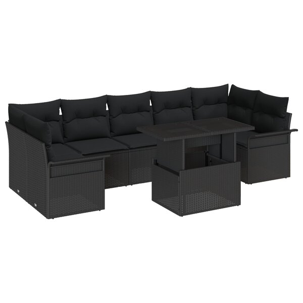 vidaXL Ensemble de canapé de jardin noir de 8 pièces avec coussins en poly rattan