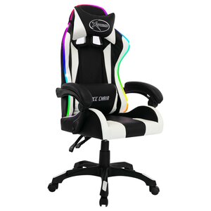 Chaise fauteuil siège pivotante de bureau informatique étude de jeux vidéo avec LED RVB et similicuir blanc 02_0024197
