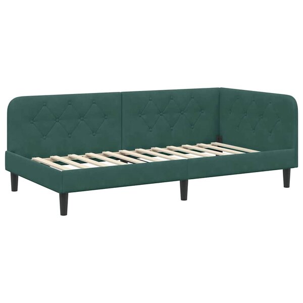 vidaXL Cadre de lit d'angle Vert foncé 90 x 190 cm Velours