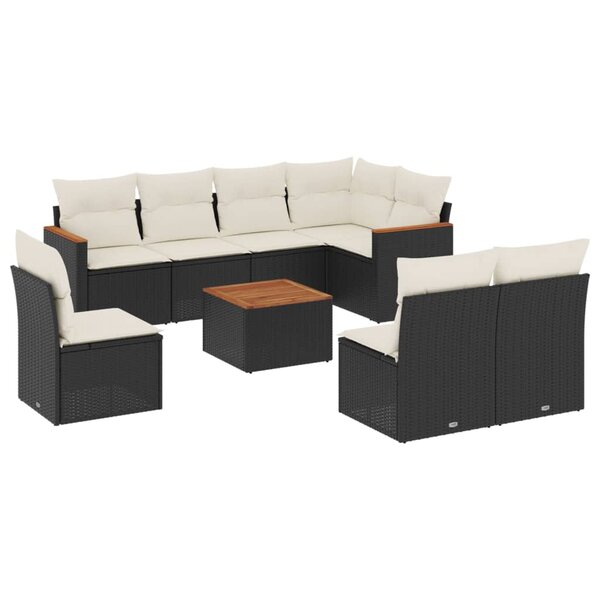 vidaXL Salon de jardin 9 Pièces avec coussins noir résine tressée