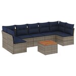 vidaXL Salon de jardin 8 Pièces avec coussins gris résine tressée