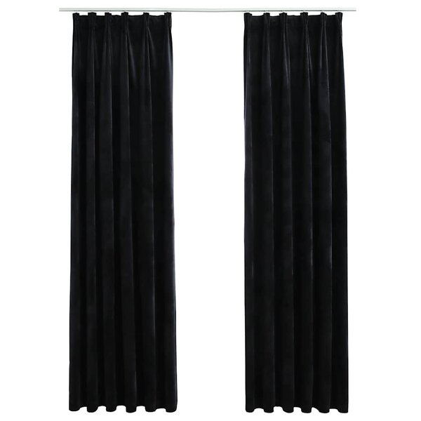 vidaXL Rideaux occultants avec crochets 2 Pièces Velours Noir 140x175 cm