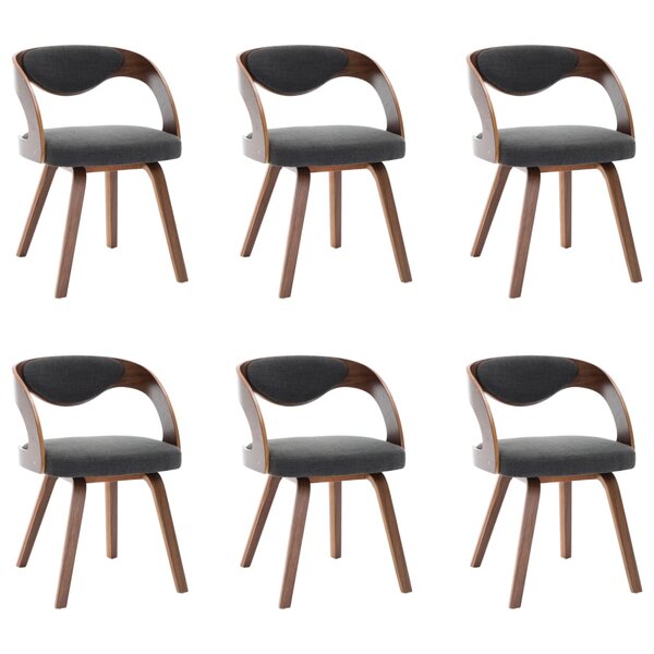 vidaXL Chaises à manger lot de 6 gris foncé bois courbé et tissu