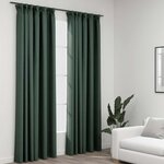 vidaXL Rideaux occultants aspect lin avec crochets 2Pièces Vert 140x225cm