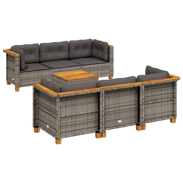 vidaXL Salon de jardin avec coussins 7 Pièces gris résine tressée