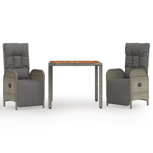 vidaXL Ensemble à manger de jardin 3 Pièces coussins gris résine tressée