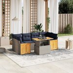 vidaXL Salon de jardin 7 Pièces avec coussins gris résine tressée