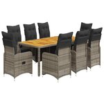 vidaXL Ensemble de bistro de jardin 9 Pièces coussins gris poly rotin