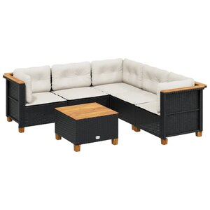 vidaXL Salon de jardin 6 Pièces avec coussins noir résine tressée